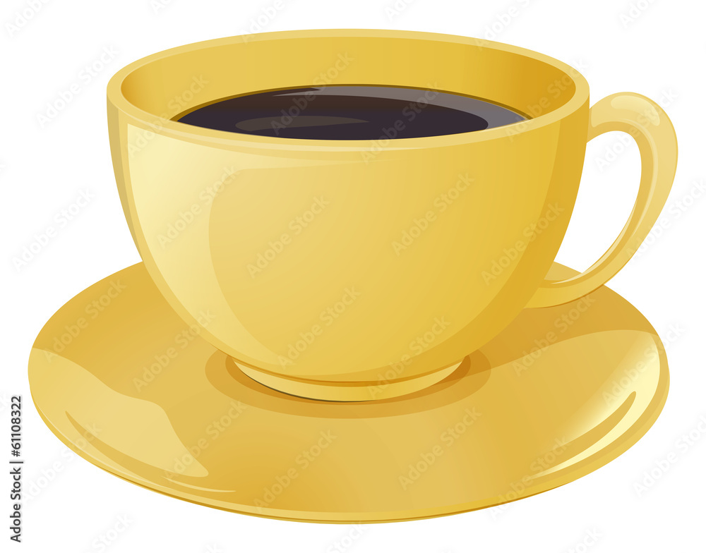 A golden cup with a dark coffee