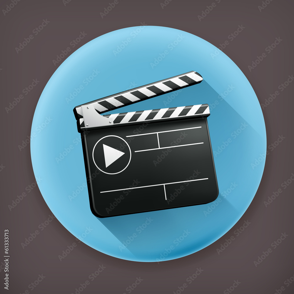 Movie clap, long shadow vector icon