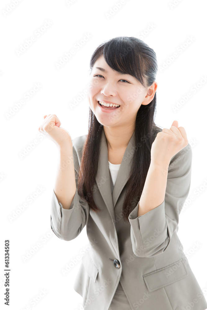 young asian businesswoman cheering