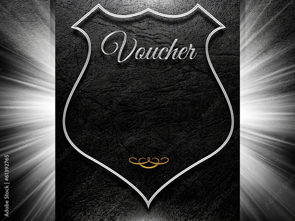 Voucher sign on leather with copy space for text