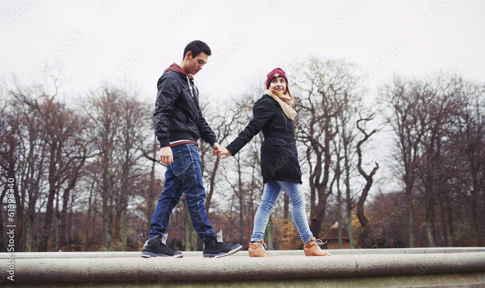 Cute young couple out for a walk together