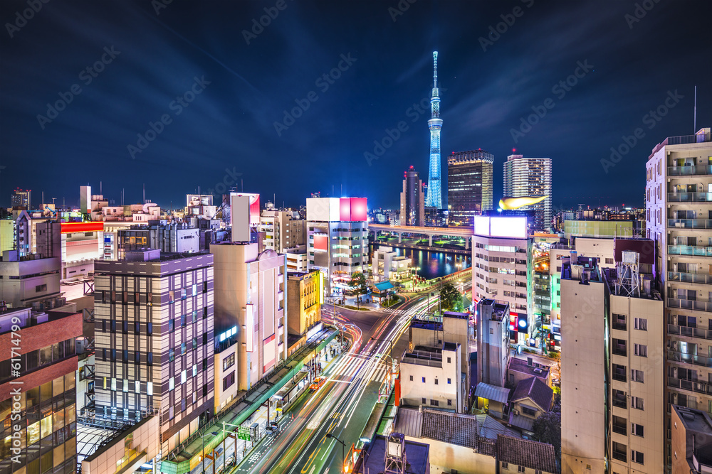 日本东京隅田区与东京天树的城市景观