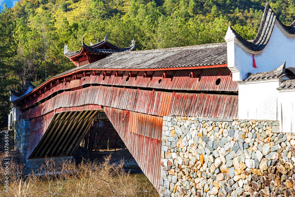 oriental  pavilion bridge of China，village