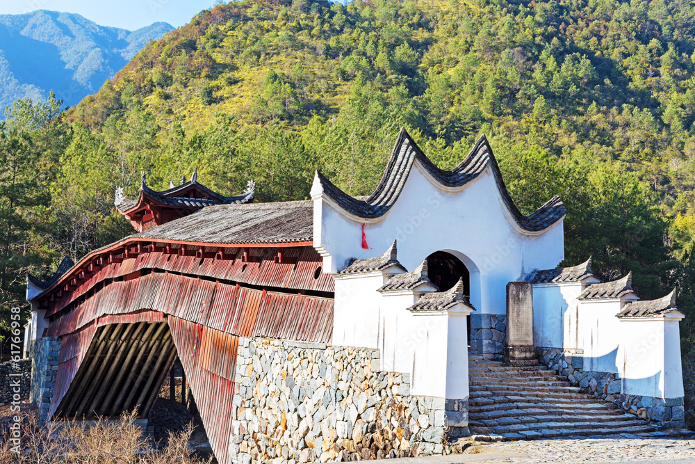 oriental  pavilion bridge of China，village