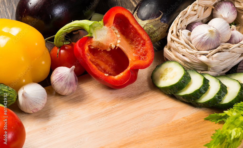 vegetables on the kitchen board