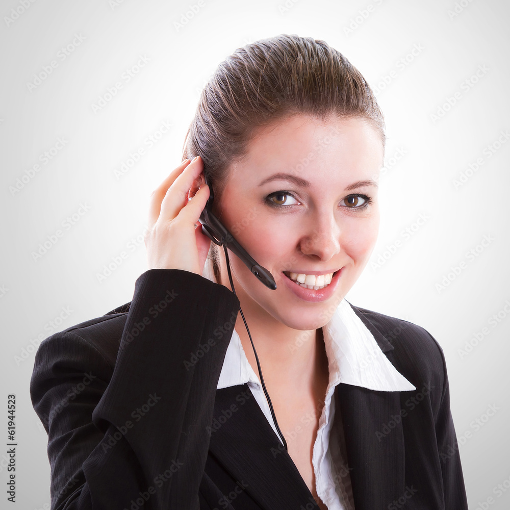 Cheerful support phone operator in headset