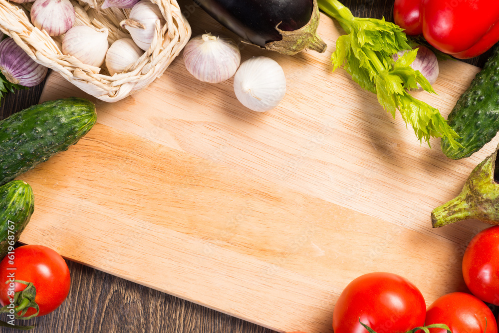 vegetables on the kitchen board