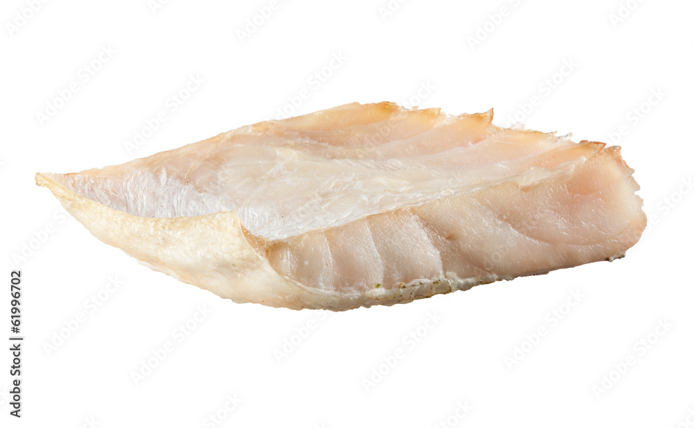 一块分离的白色鱼片。Pangasius