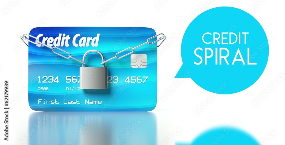 Credit spiral, card with padlock and chain