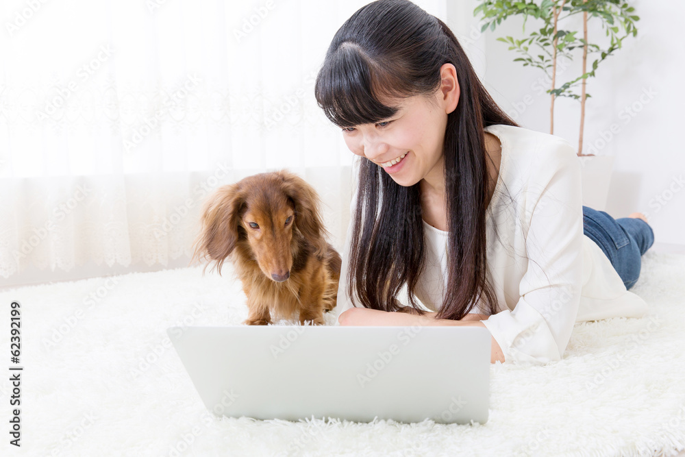 young asian woman and dog lifestyle image