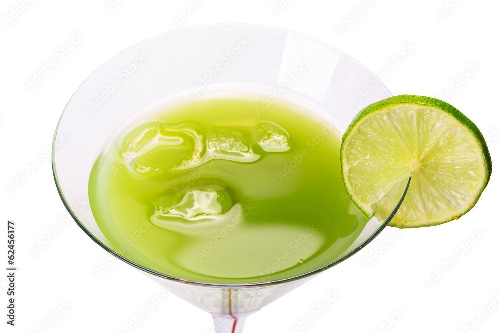 Green Appletini drink isolated over white