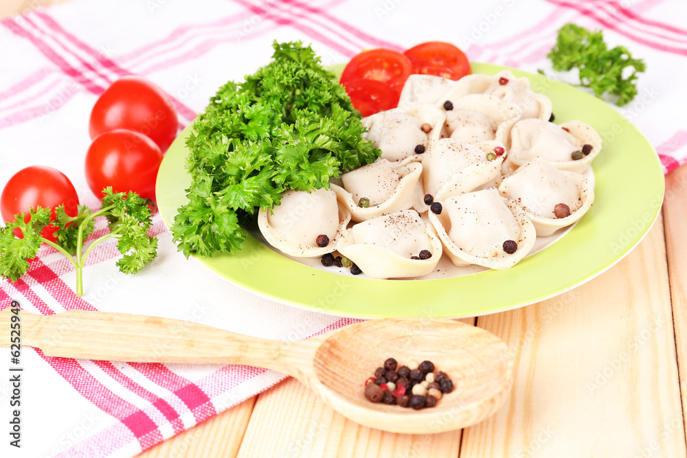 Meat dumplings - russian boiled pelmeni close up