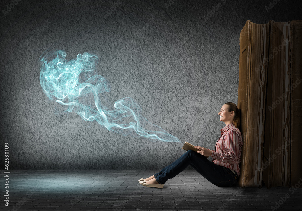 young woman reading a book