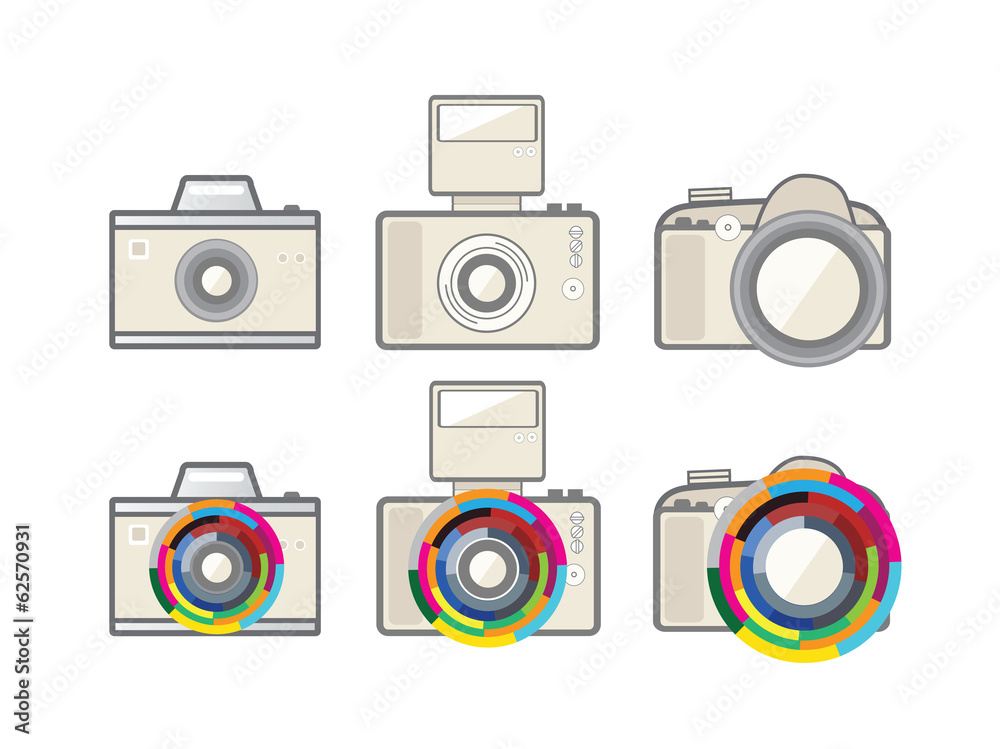 Six camera with colourful zoom vector