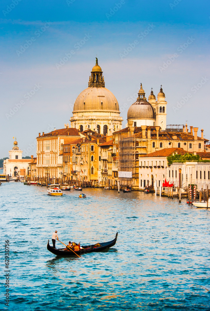 Gondola on Canal Grande at sunset, Venice, Italy