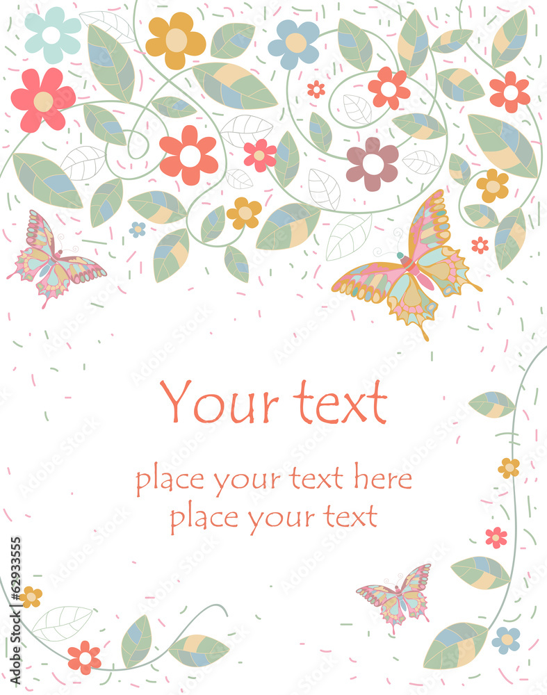 Vector greeting card with flowers and butterflies