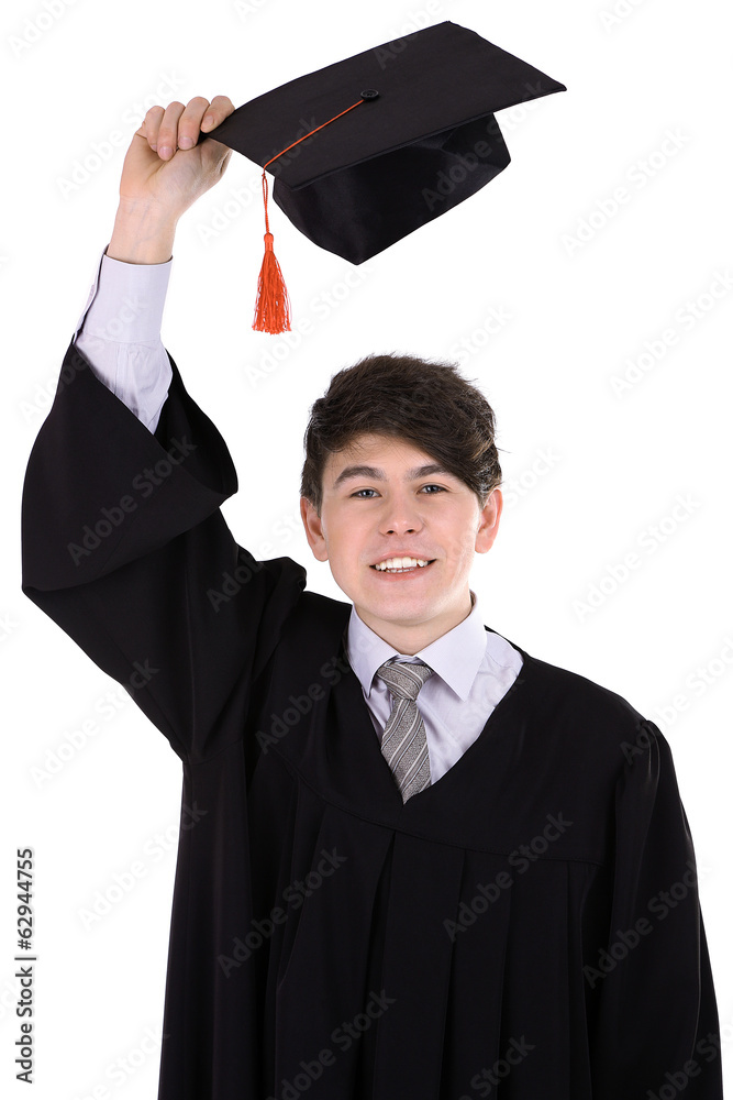 Happy graduating student isolated on white