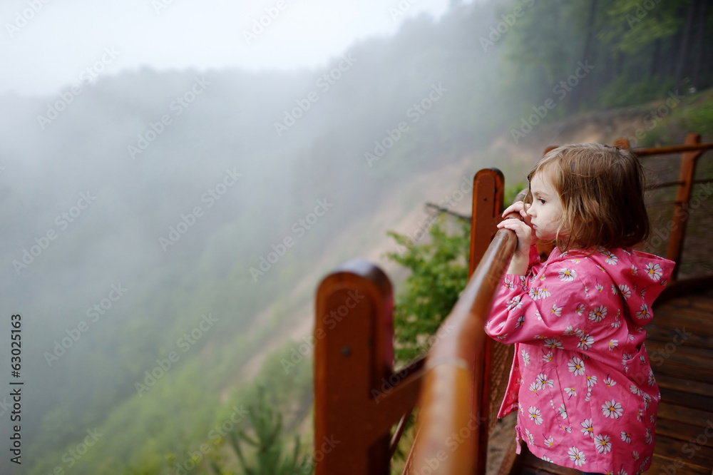 可爱的小家伙在雨天欣赏风景