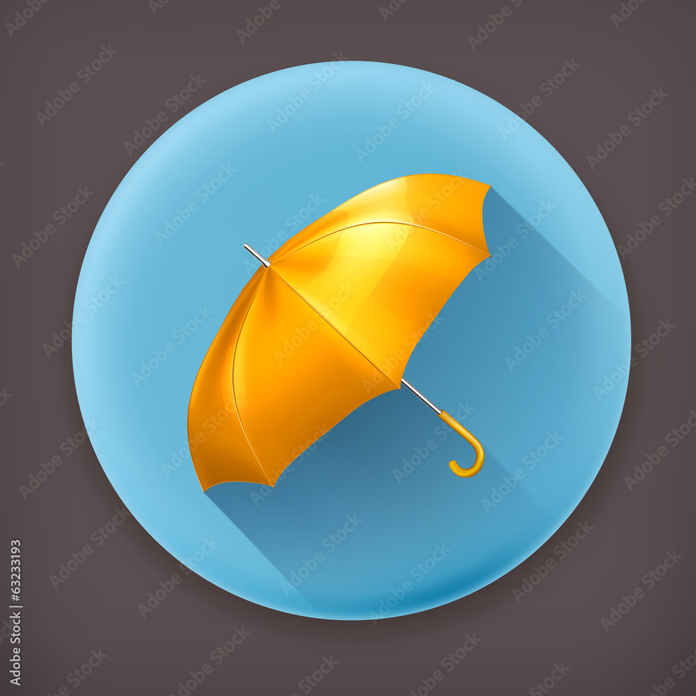 Yellow umbrella, long shadow vector icon