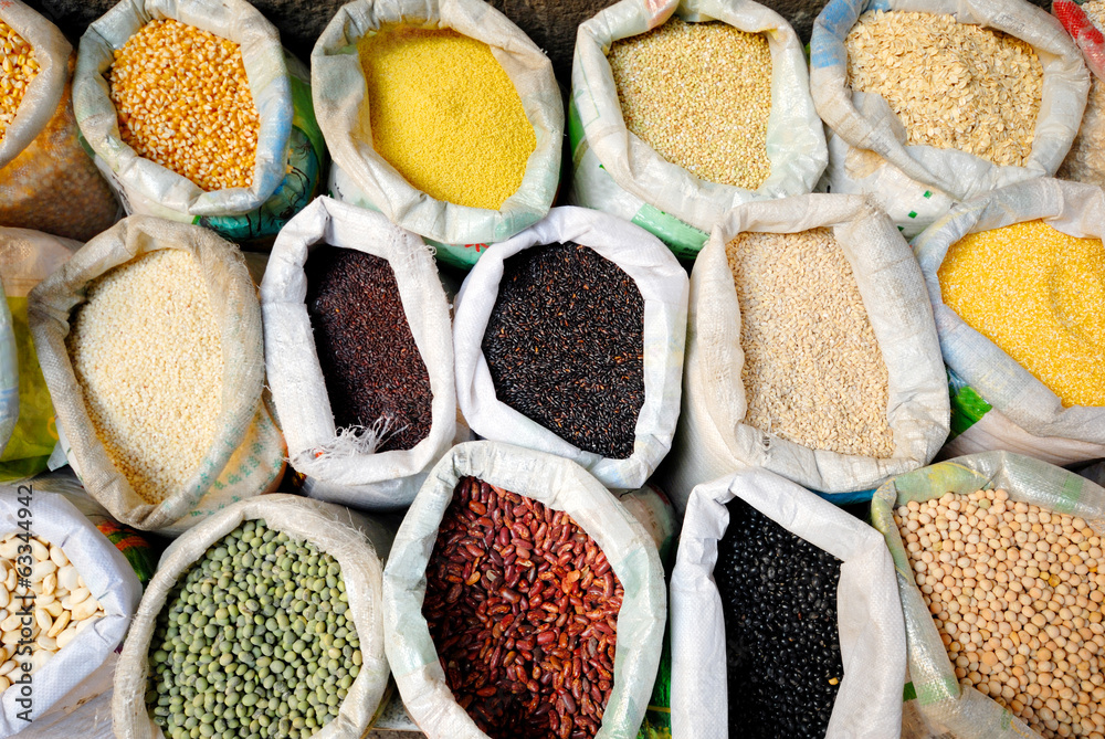 Sacks Of Healthy Legumes And Grains