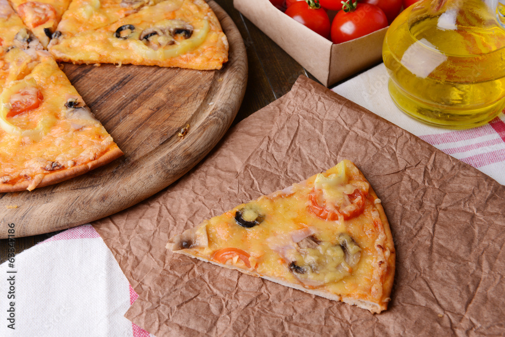 Tasty pizza on table close-up