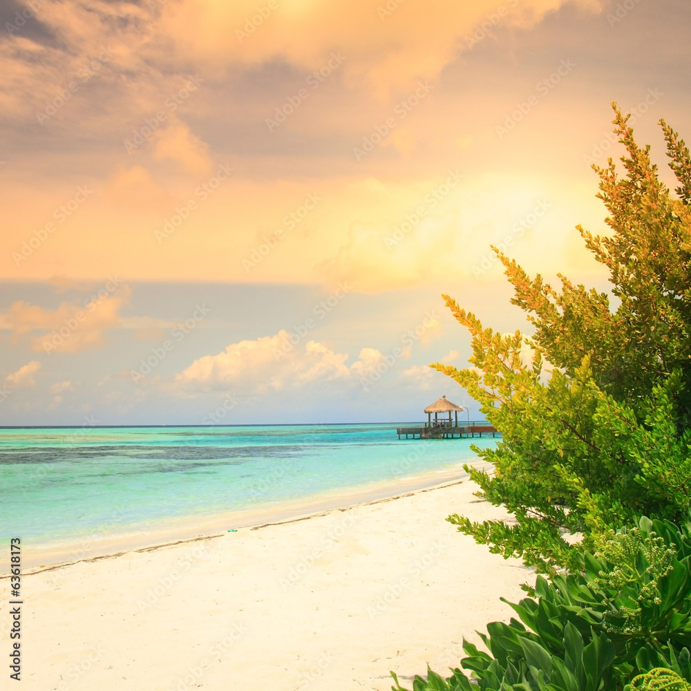 Over water bungalows with steps