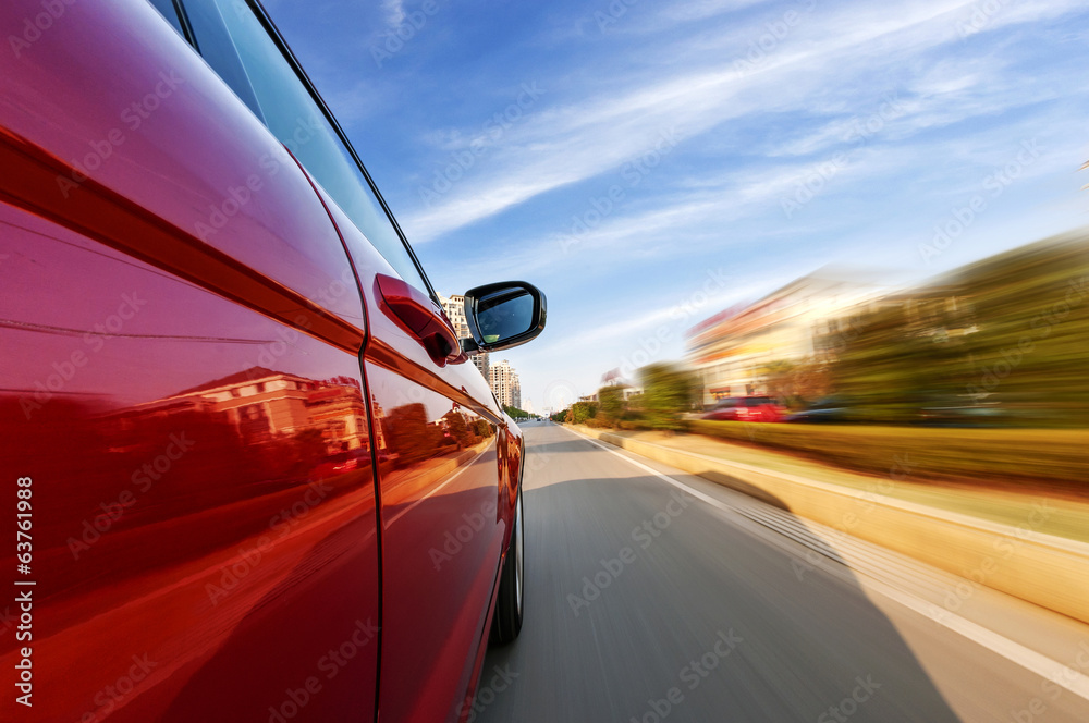 car on the road with motion blur background.