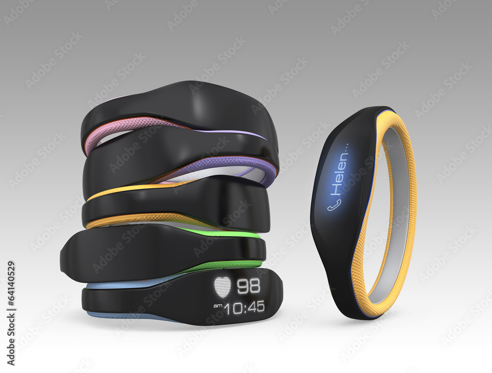 Smart wristbands on gray background