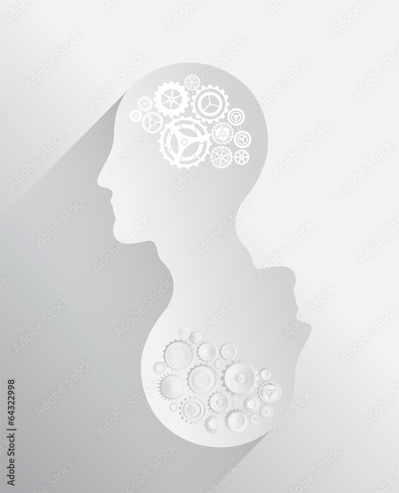 Heads with cogs and wheels for brains