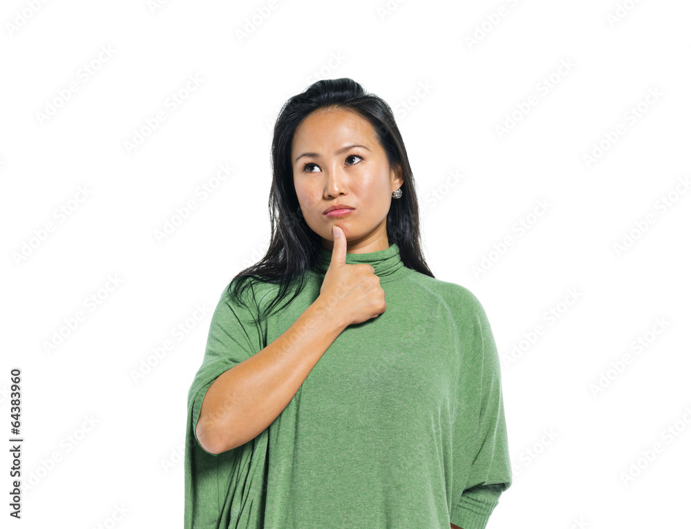 A Young Casual Asian Woman Thinking