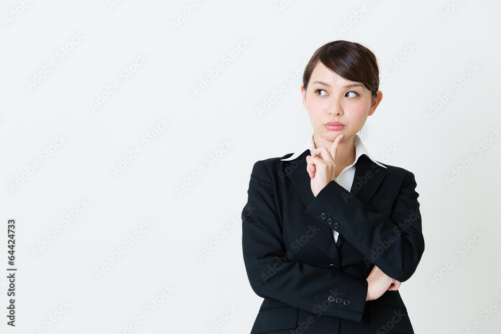 asian businesswoman thinking on white background