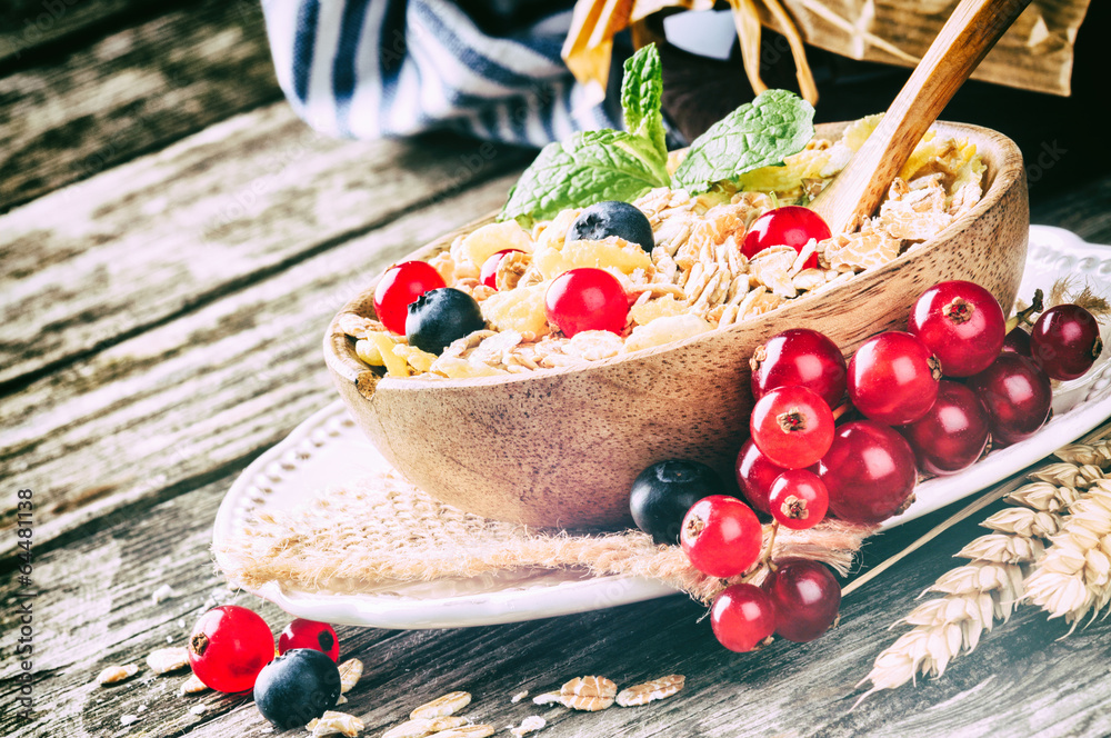 Breakfast with cereals and fresh berries