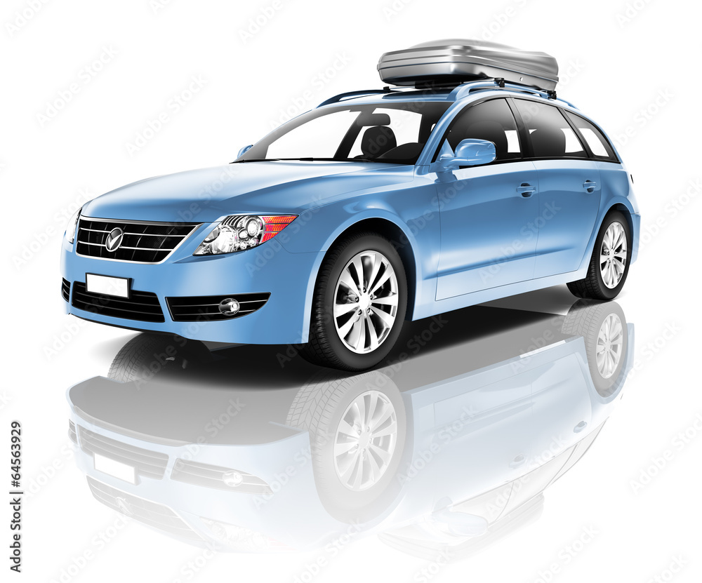 Three Dimensional Image of a Blue Car