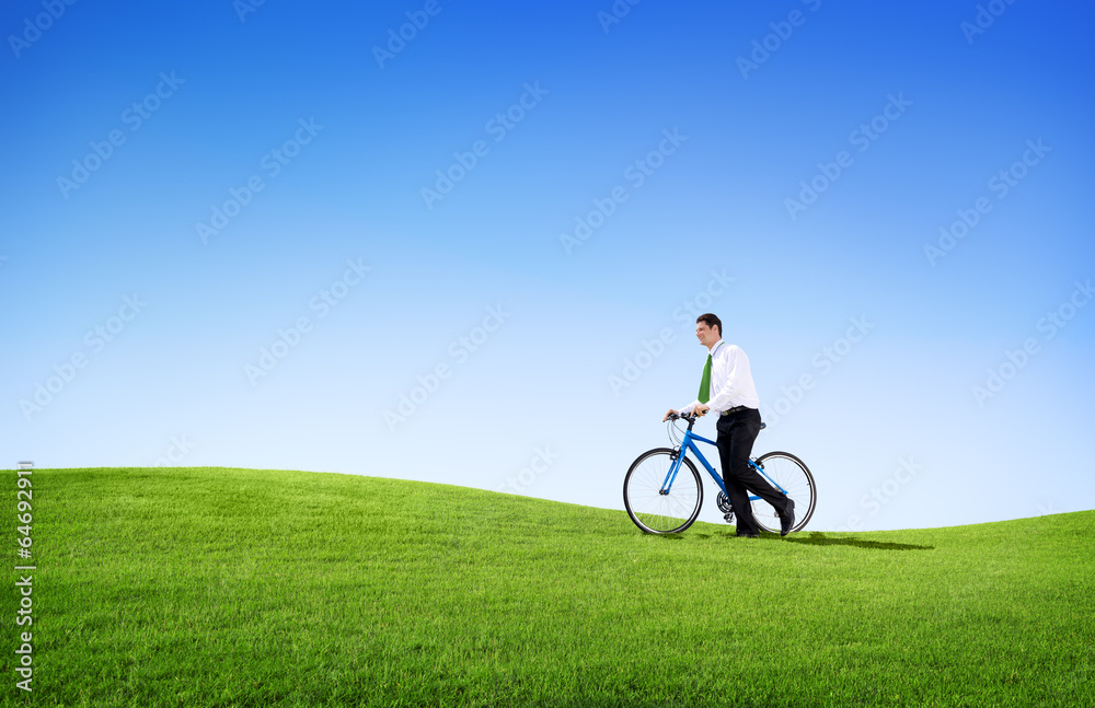 Green Concept Business Man Cycling Bicycle Outdoors