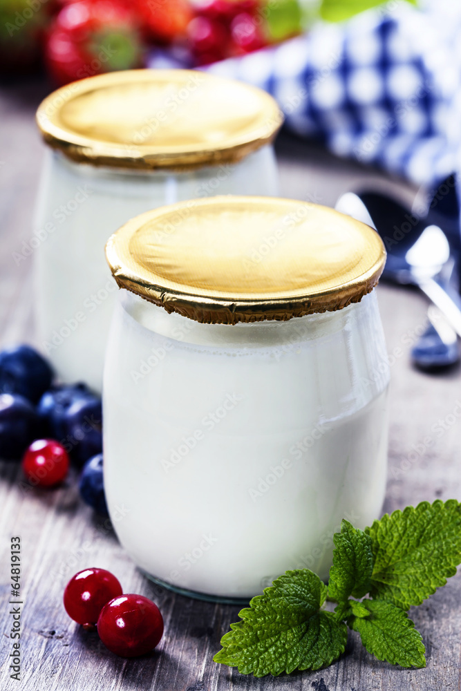 Healthy breakfast - yogurt with muesli and berries