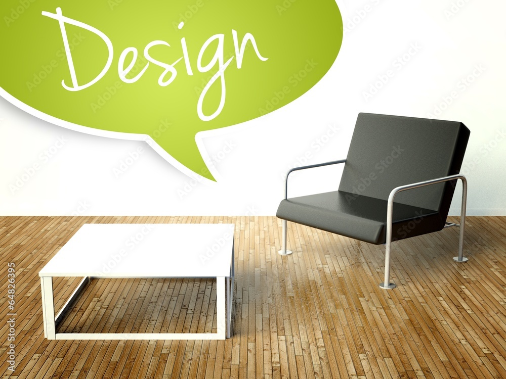 3d Design interior with table and armchair