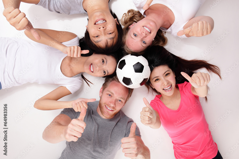 Happy Group of friends with soccer