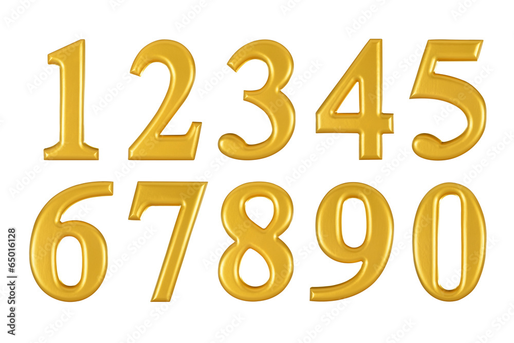 Gold wooden numbers on white background,Photograph