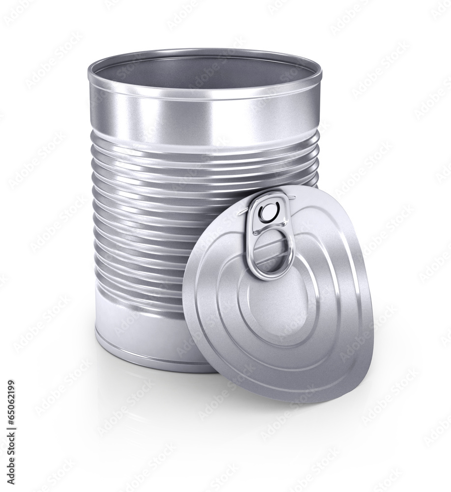 Empty opened tin can. Isolated on white background