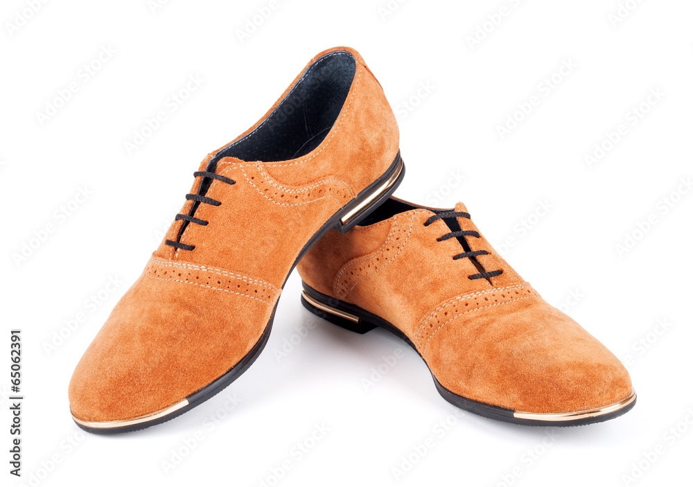 brown suede shoes on isolated white background