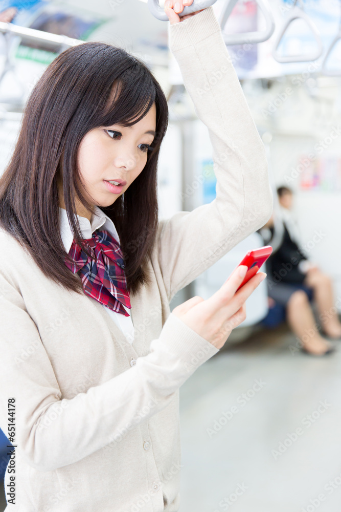 japanese high school student in the train