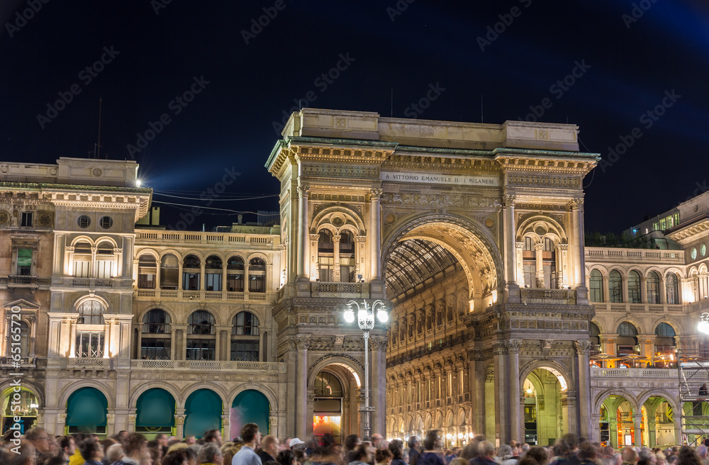 Night view of Galleria Vittorio Emmanuele II in Milan