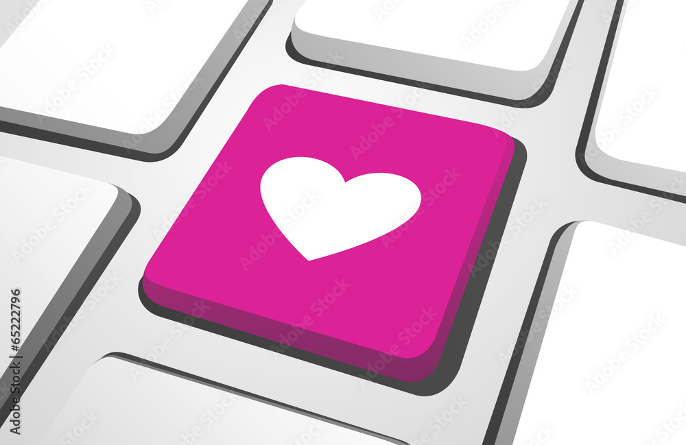 Close-Up Of Pink Heart Computer Icon For Online-Dating On A Keyb