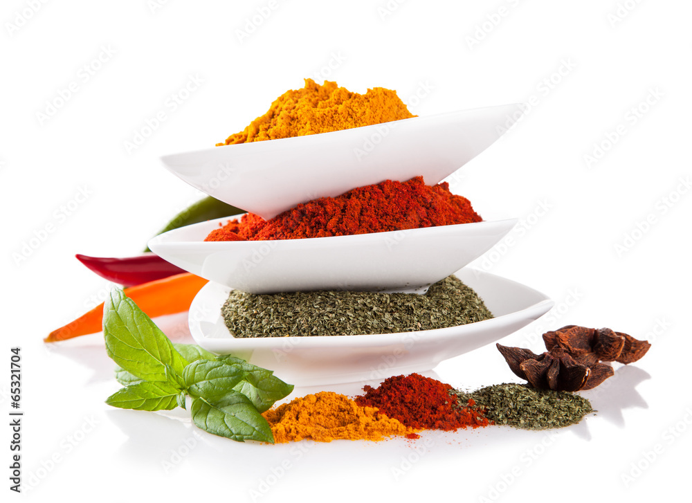 Various kind of spices isolated on white