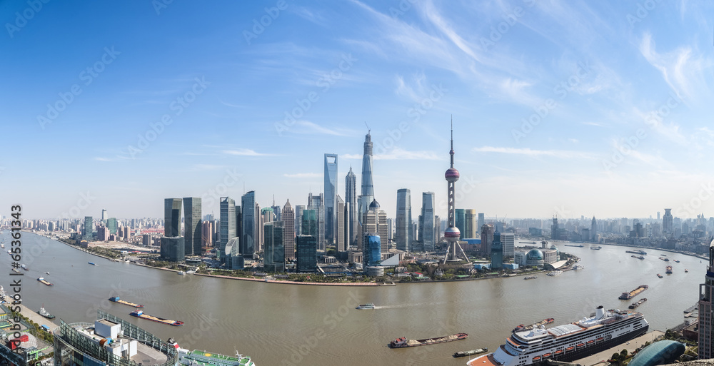 shanghai lujiazui panoramic view and the huangpu river