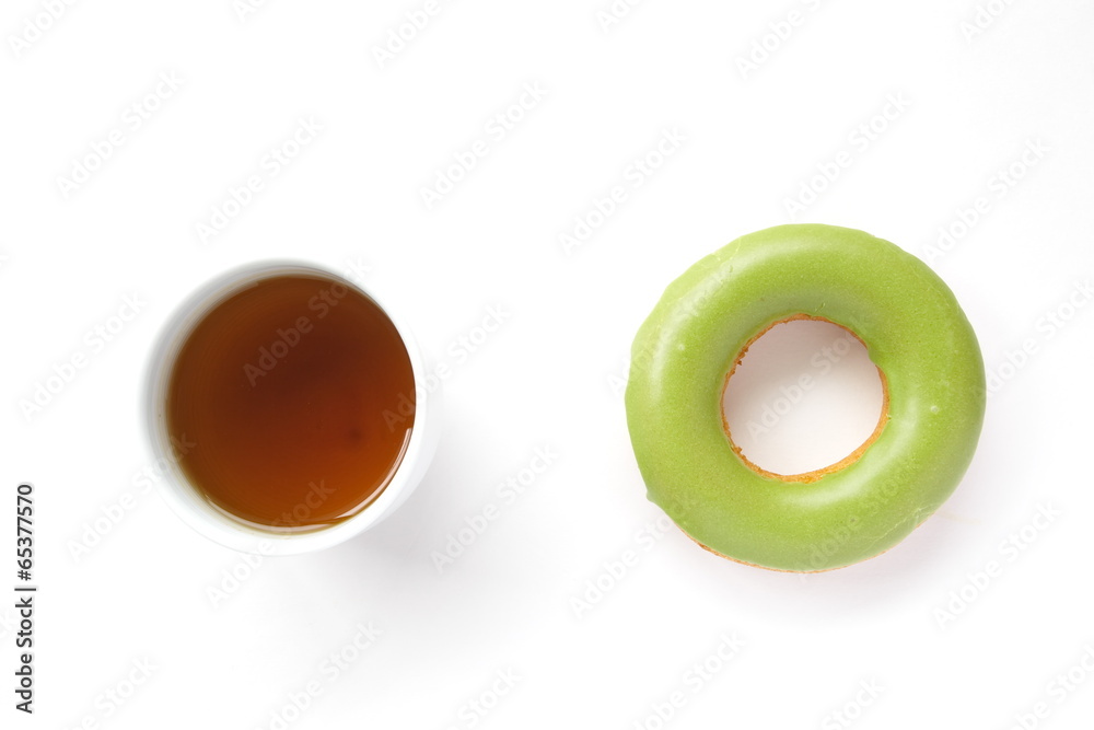 macha green tea sweet donut on white background