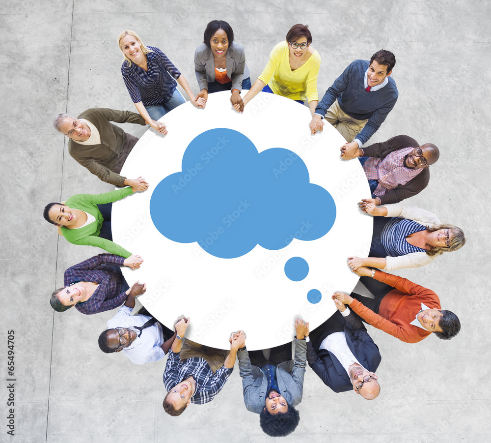 Group of People and Cloud Symbol