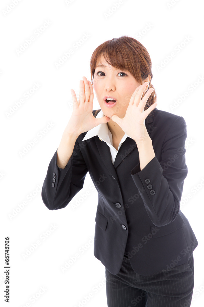 asian businesswoman calling on white background