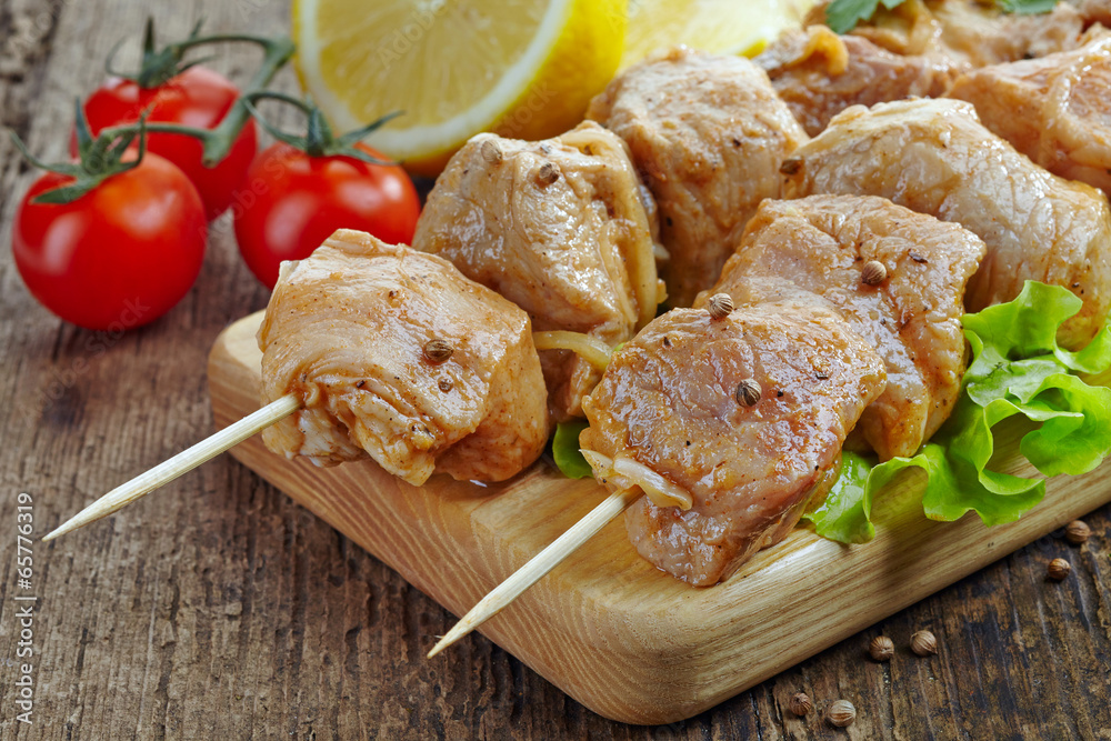 raw marinated pork kebab meat