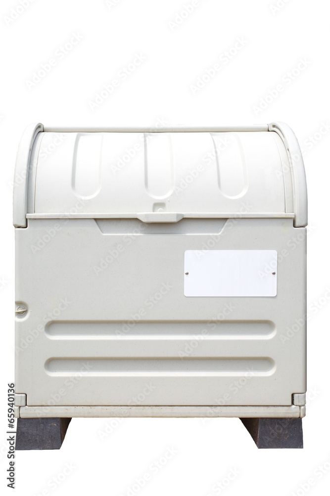 New white plastic litter bin on white background